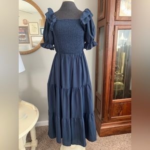 Jessakae Smocked Puff Sleeved Navy Dress
